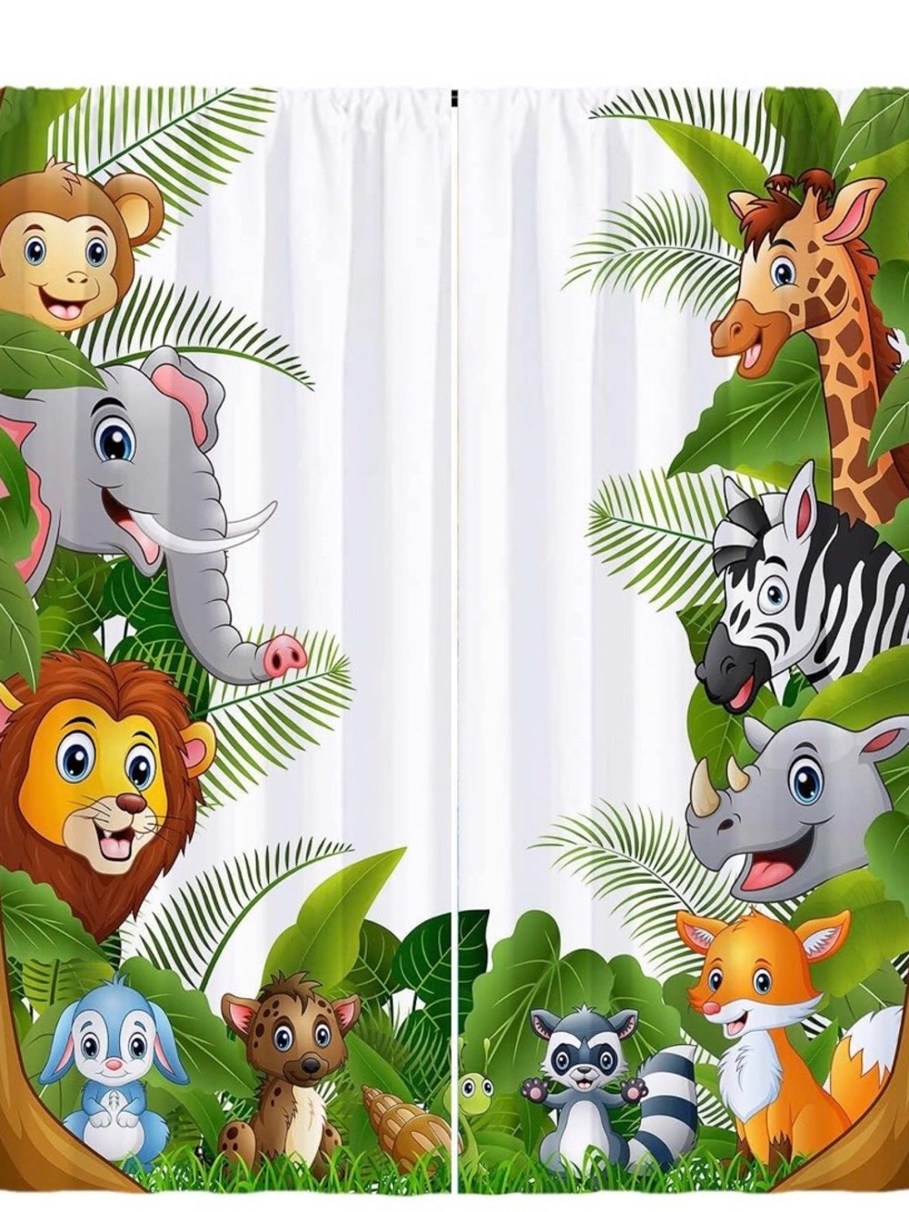 Jungle Animals Party Backdrop - White & Green